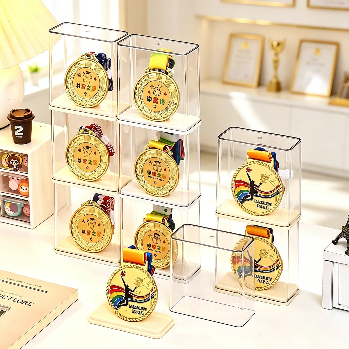 1pc transparent stackable acrylic medal display and storage box stackable certificate and trophy storage rack display box Oasis Select