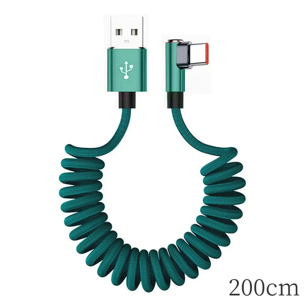 120W Fast Charging Coiled USB-C Cable – 90° L-Shape