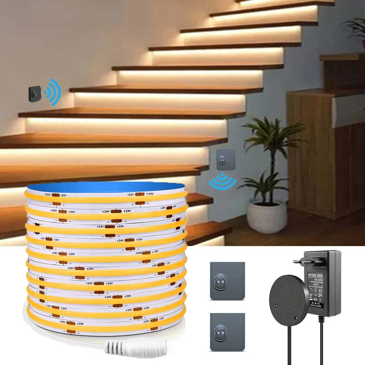 Wireless Moveable Movement Sensing LED Wall Light 24V COB Lamp Tape Human Motion Induction Night Light for Stairway Passage Bed Oasis Select