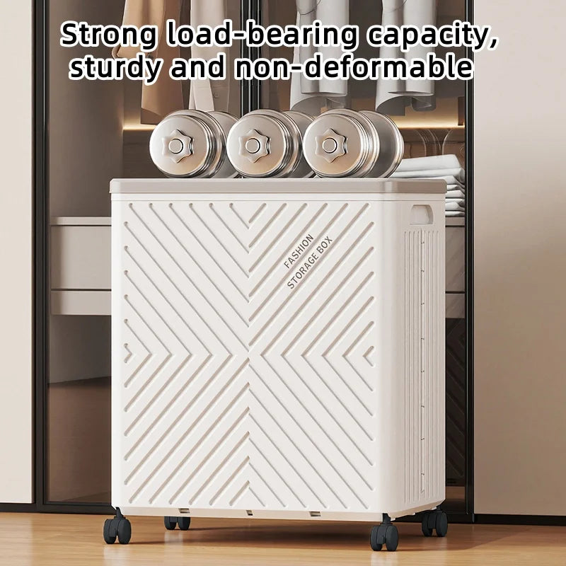 White Foldable Storage Box with Wheels Large Capacity Organizer for Clothes Toys Quilts Space Saving for Bedroom Living Room Oasis Select