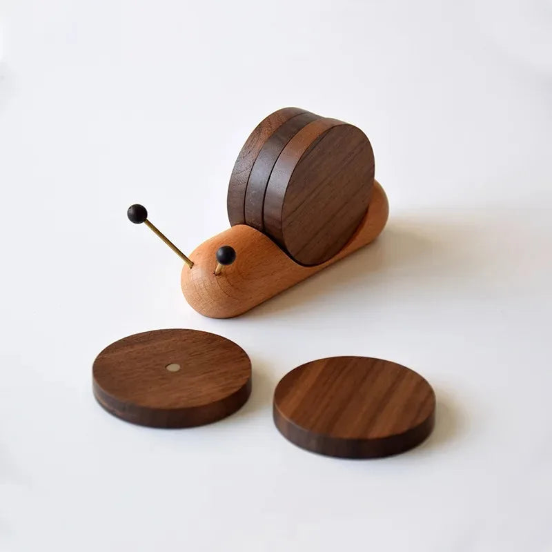 Snail-Shaped Wooden Tea Coaster Set – Heat Insulation Mat Wooden Tea Coaster Oasis Select M Round