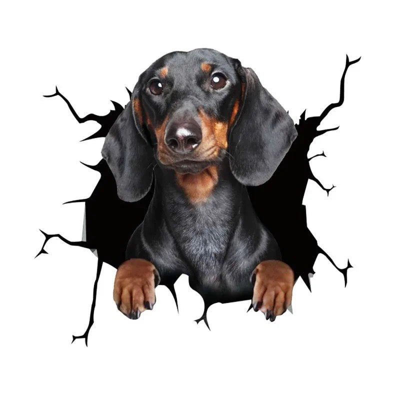 3D Dog Crack Wall Sticker – Waterproof PVC Funny Animal Decal