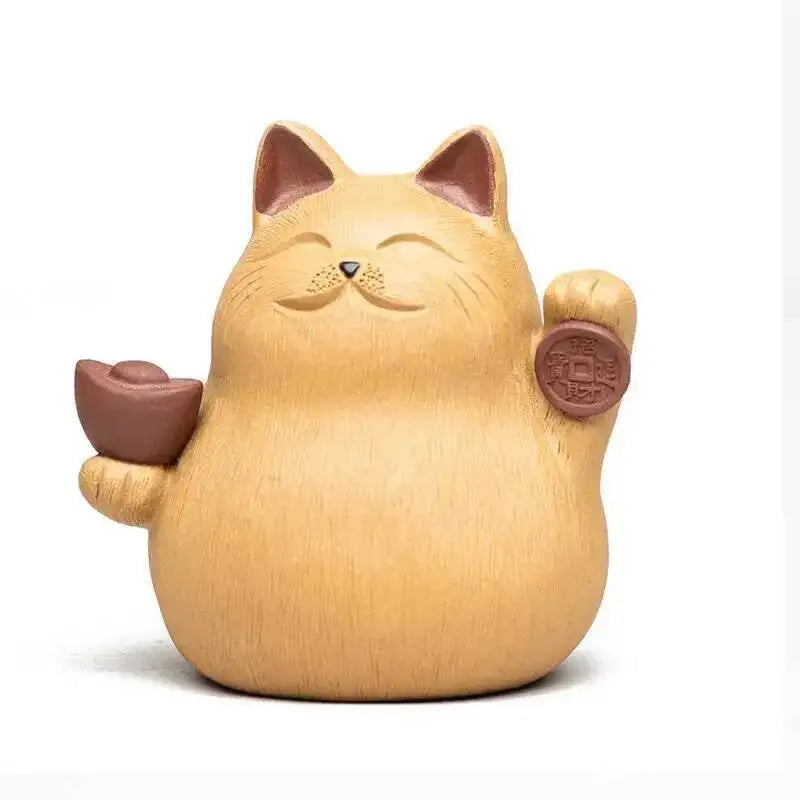 Zisha Tea Pet Cat Ornament Sculpture Zhaocai Cat Tea Pet Tea Mat Accessories Ceramic Tea Pet Oasis Select Raw Ore Slime