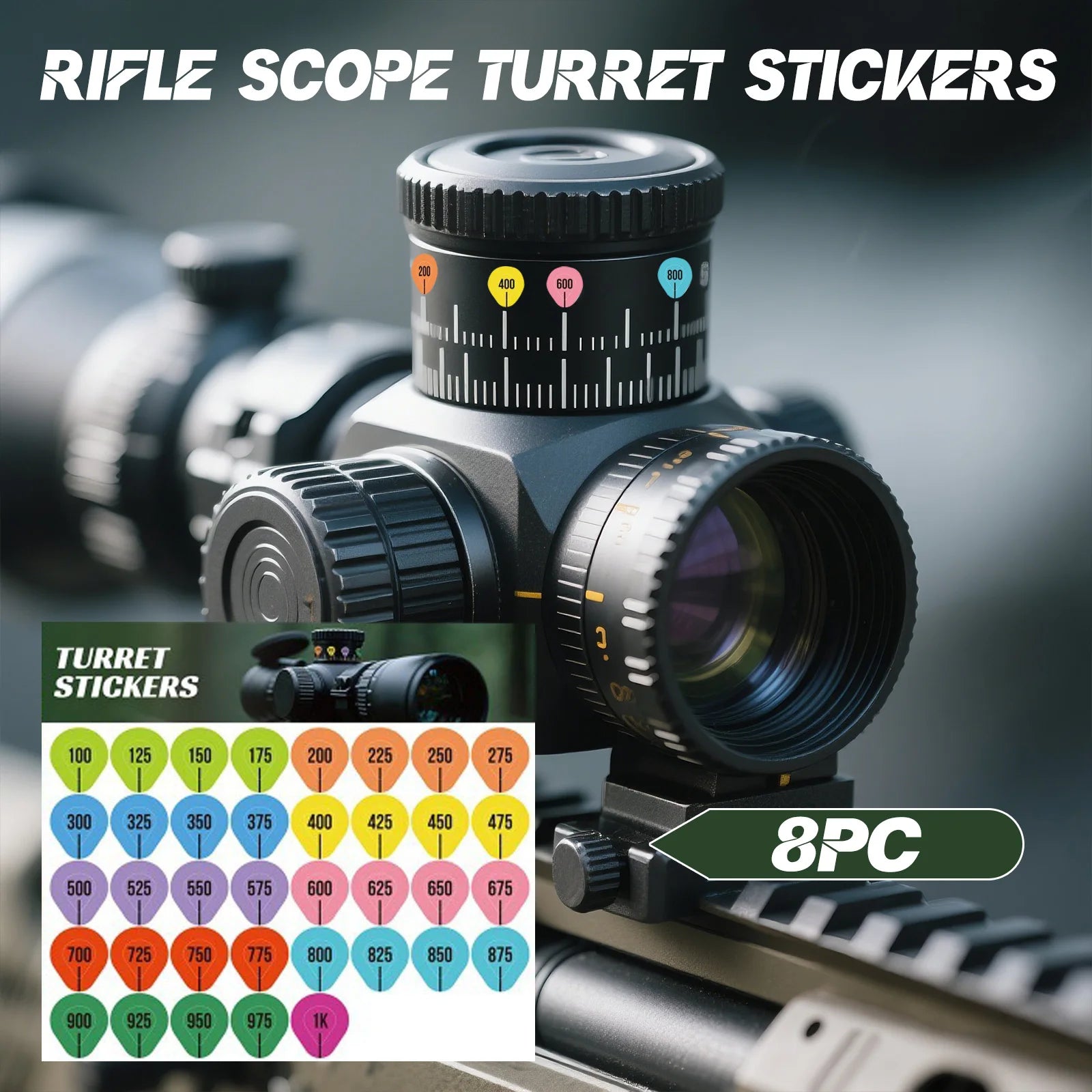 8-Sheet Rifle Scope Turret Stickers for Long Range Shooting Scope Turret Tags Oasis Select