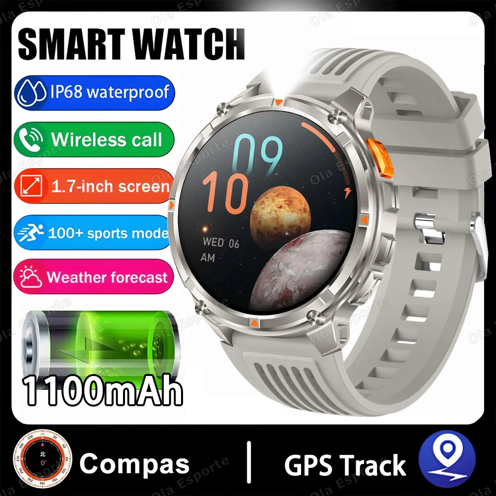 Rugged Military Smartwatch 1100mAh | Compass, Fitness & BT Calls