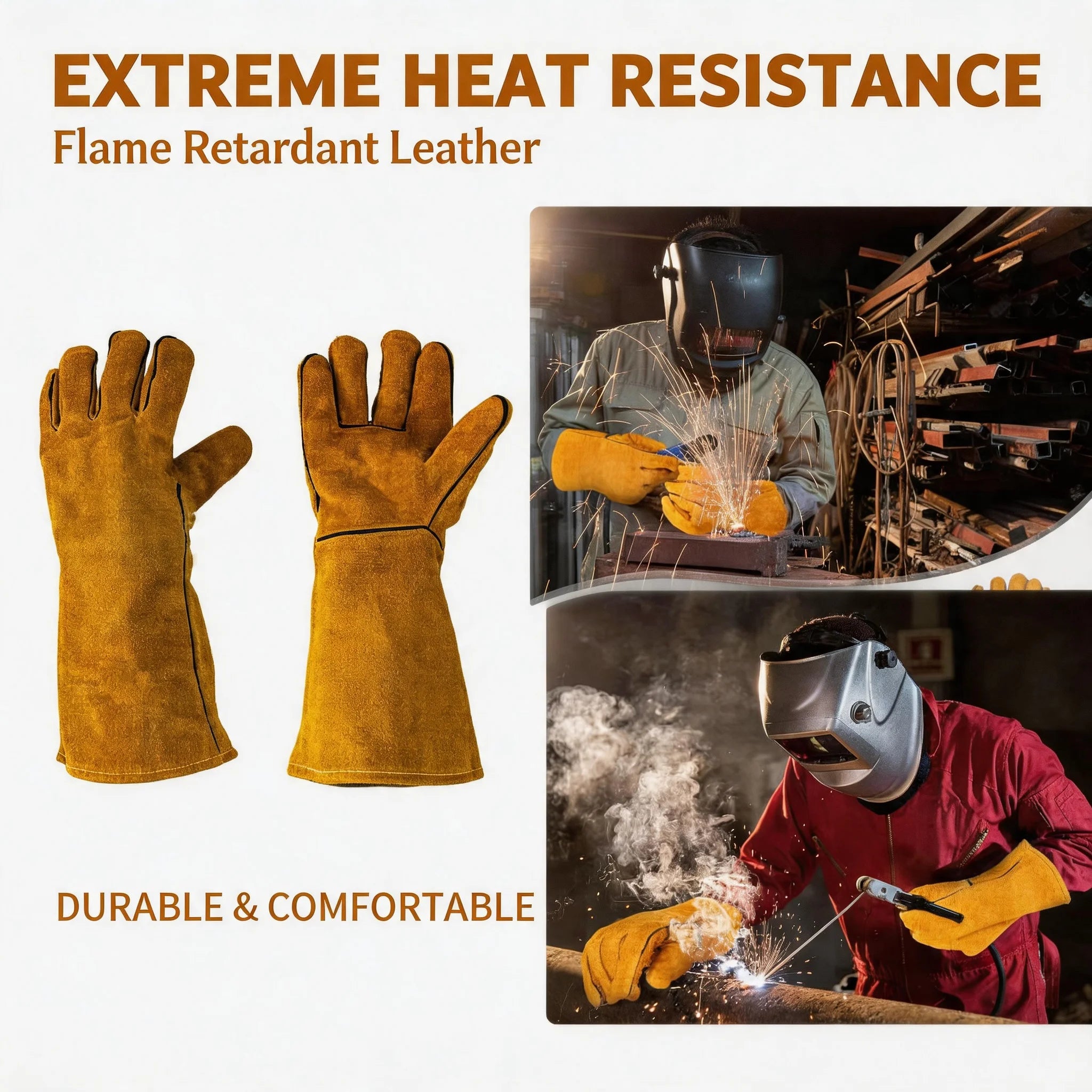 Yellow Flame-retardant Heat-proof Welding Work Gloves Industrial Grade Metal Welding Protector Soldering Welding Tools Oasis Select