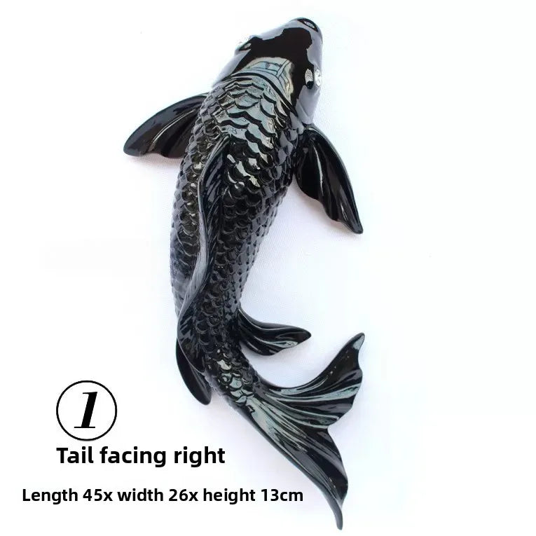 Lucky Koi Fish 3D Wall Decor, Resin Stereoscopic Carp Wall Hanging, Creative Wealth Feng Shui Home Art Wall Sticker Ornament Oasis Select B Right