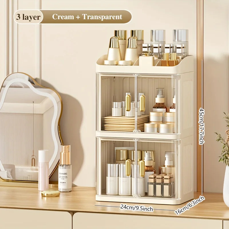 1pc Cosmetic Storage Box, Transparent Door Display Cabinet with Lipstick Holder, Magnetic Closure Design. Oasis Select A3