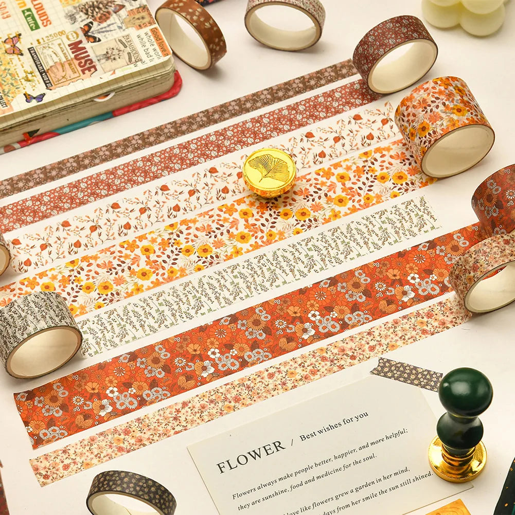 12-Roll Floral Washi Tape Set – Vintage Plant DIY Craft Tapes