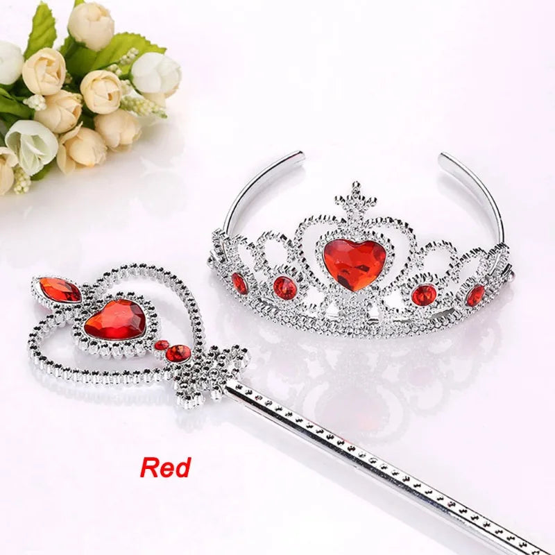 2Pcs Sweet Princess Tiara Crown Headband for Girls, Rapunzel Elsa Cosplay Hair Jewelry with Magic Tights Party Gift Accessories Oasis Select Red