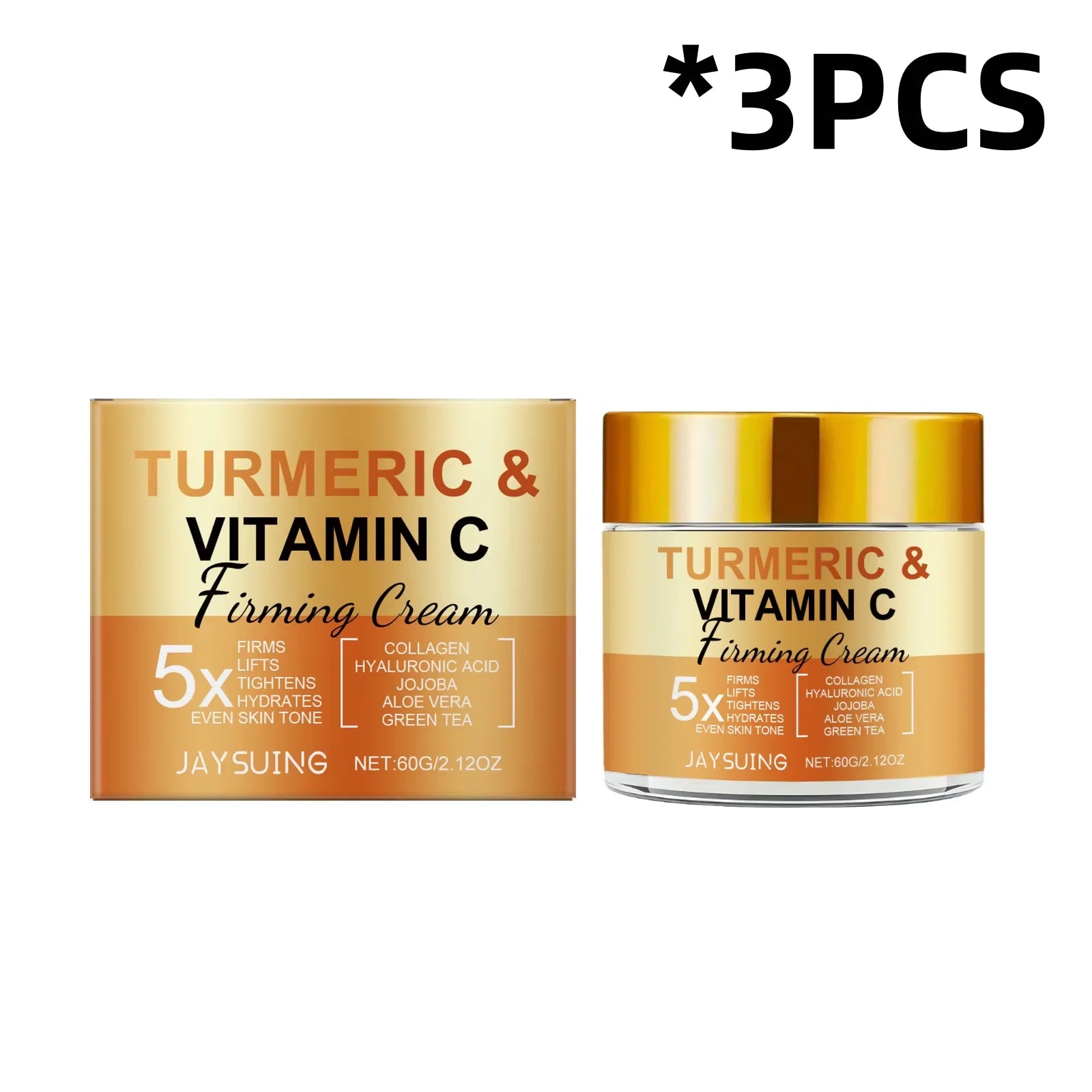 JAYSUING Turmeric Vitamin C Face Cream Firm Improve Roughness Sodium Hyaluronate Supplement Collagen Protein Facial Sooth Cream Oasis Select 60g Boxed X3 PCS