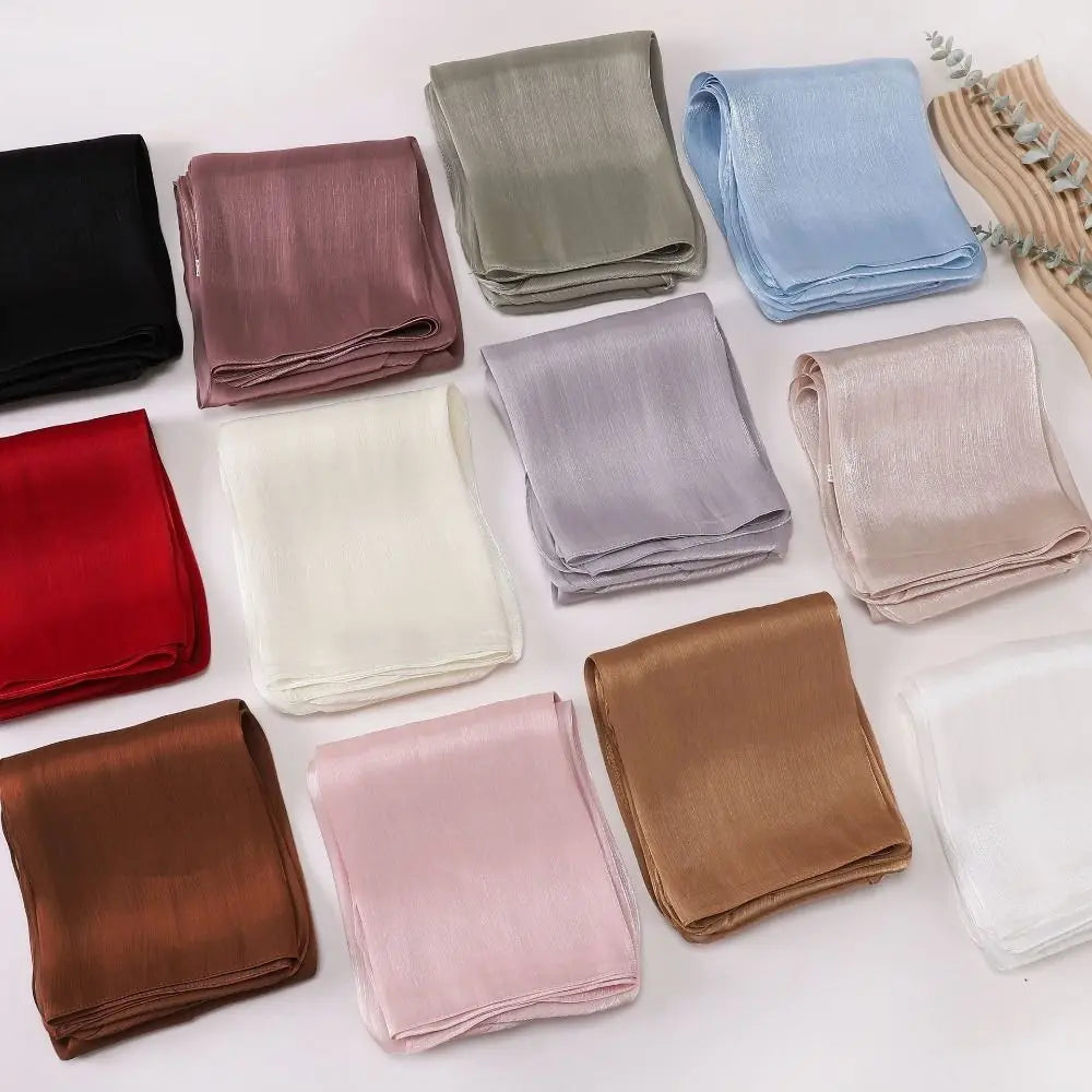 Fashion Solid Color Silk Scarf Chiffon Shining Chiffon Hijab Veil Soft Long Sunscreen shawl Outdoor Oasis Select