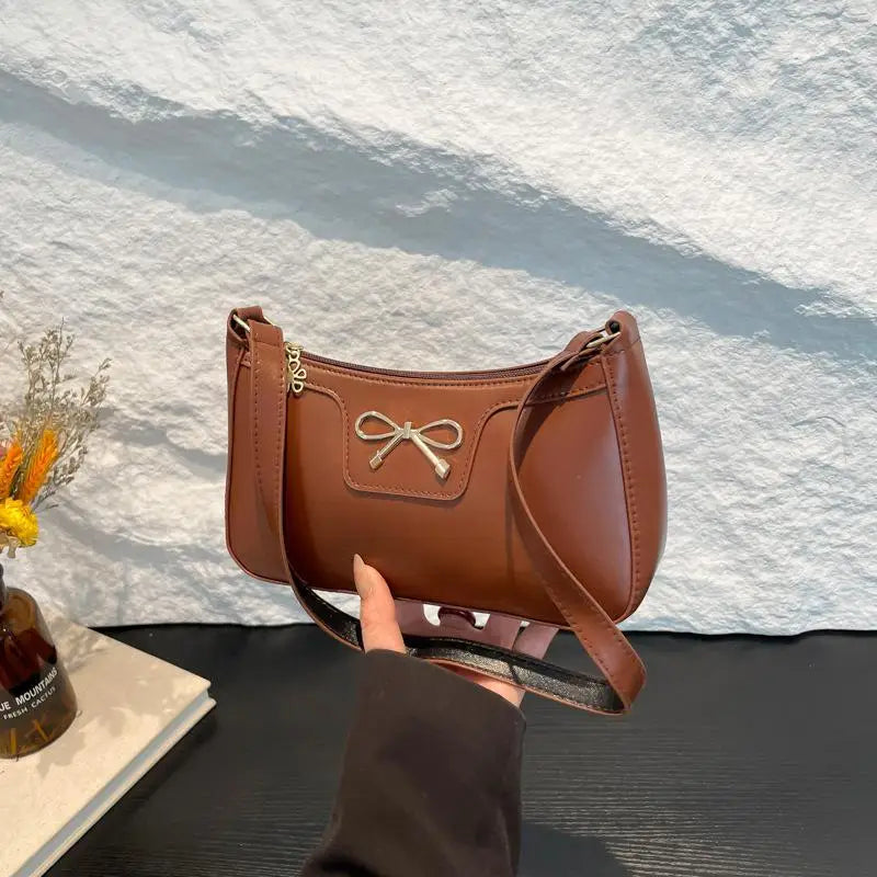 PU Leather Bow Shoulder Bag for Women | Underarm Handbag