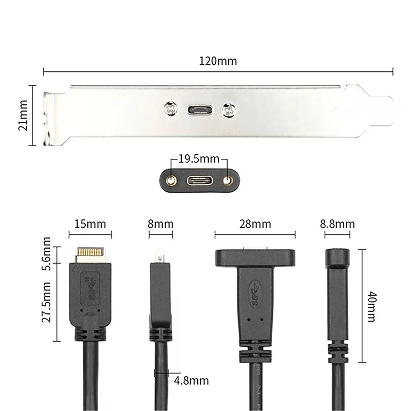 50cm USB 3.2 Front Panel Header Type-E To USB-C Type C Female Connector Extension Wire Cable TYPE-E Baffle Cable Oasis Select