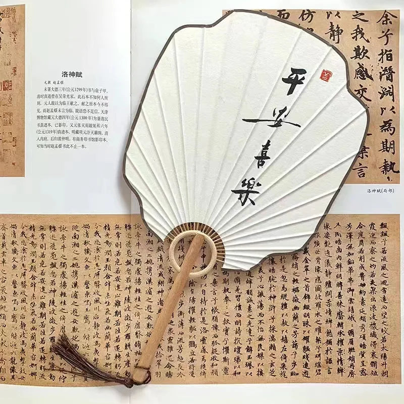 Hand-made group fan ancient Zen style Hanfu palace fan handwriting calligraphy painting Japanese style diy fan Oasis Select 19 19cm x 34cm