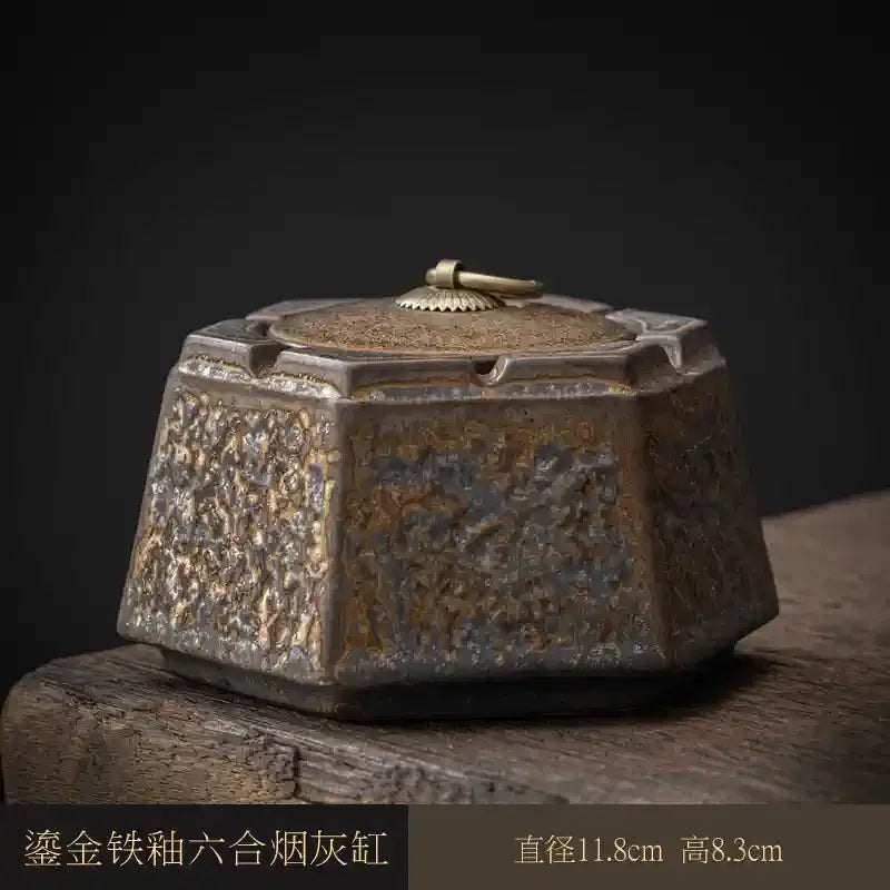 Ceramic Ashtray with Cover Home Office Creative Living Room Chinese Fly Ash Proof Ceramic Ashtray Oasis Select G