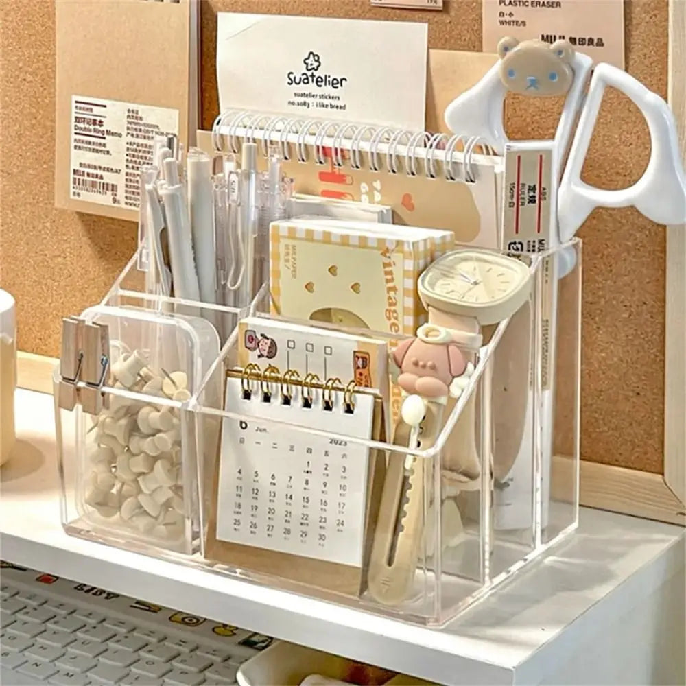 Large Capacity Desk Pen Holder Pen Stand Transparent Stationery Organizer 5-Grid Acrylic Pencil Storage Box Cosmetic Organizer Oasis Select