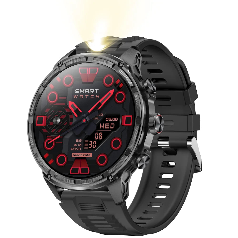 Waterproof Outdoors Smartwatch Flashlight Women Music Sports Blue Tooth Call 710mAh Heart Rate Health Monitor Smart Watches Men Oasis Select BKBKS