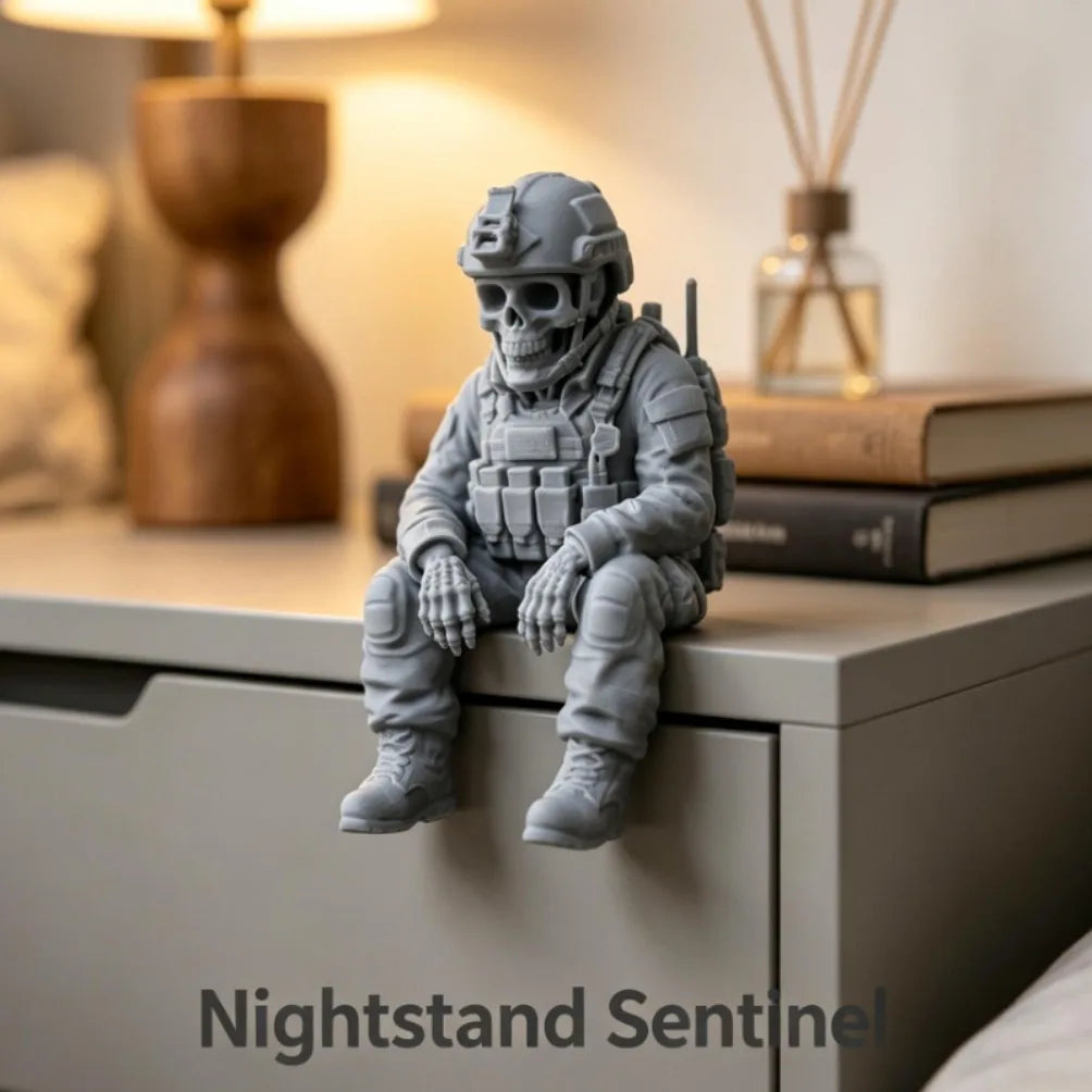 Sitting Tactical Skull Soldier Cool Ornament Home Office Military Skull Soldier Figurine Whimsical Seated Warrior Ornament Decor Oasis Select