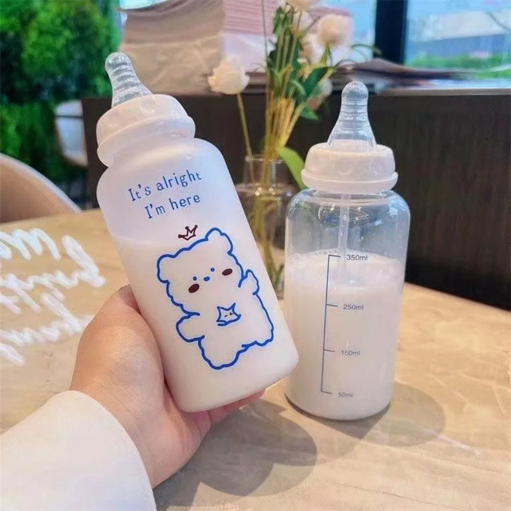 400ml Cute Strawberry Bear Water Bottle 400ml Frosted Drinking Bottles Portable Leakproof Transparent Cup Girls Kids Adult Oasis Select