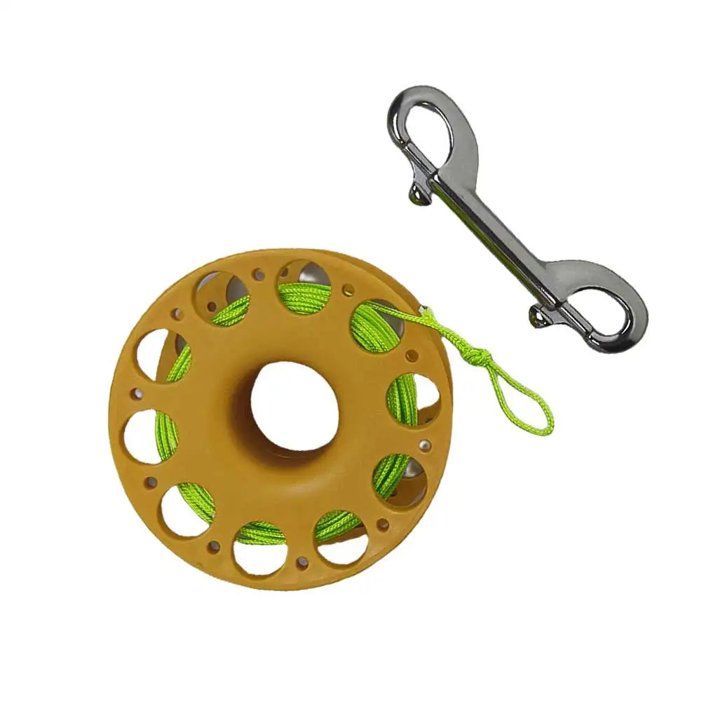 98FT/30M Scuba Diving Spool Finger Reel Snorkeling Spearfishing Cave Wreck Dive Safety Gear with Double-Ended Bolt Snap Clip Oasis Select Orange Green