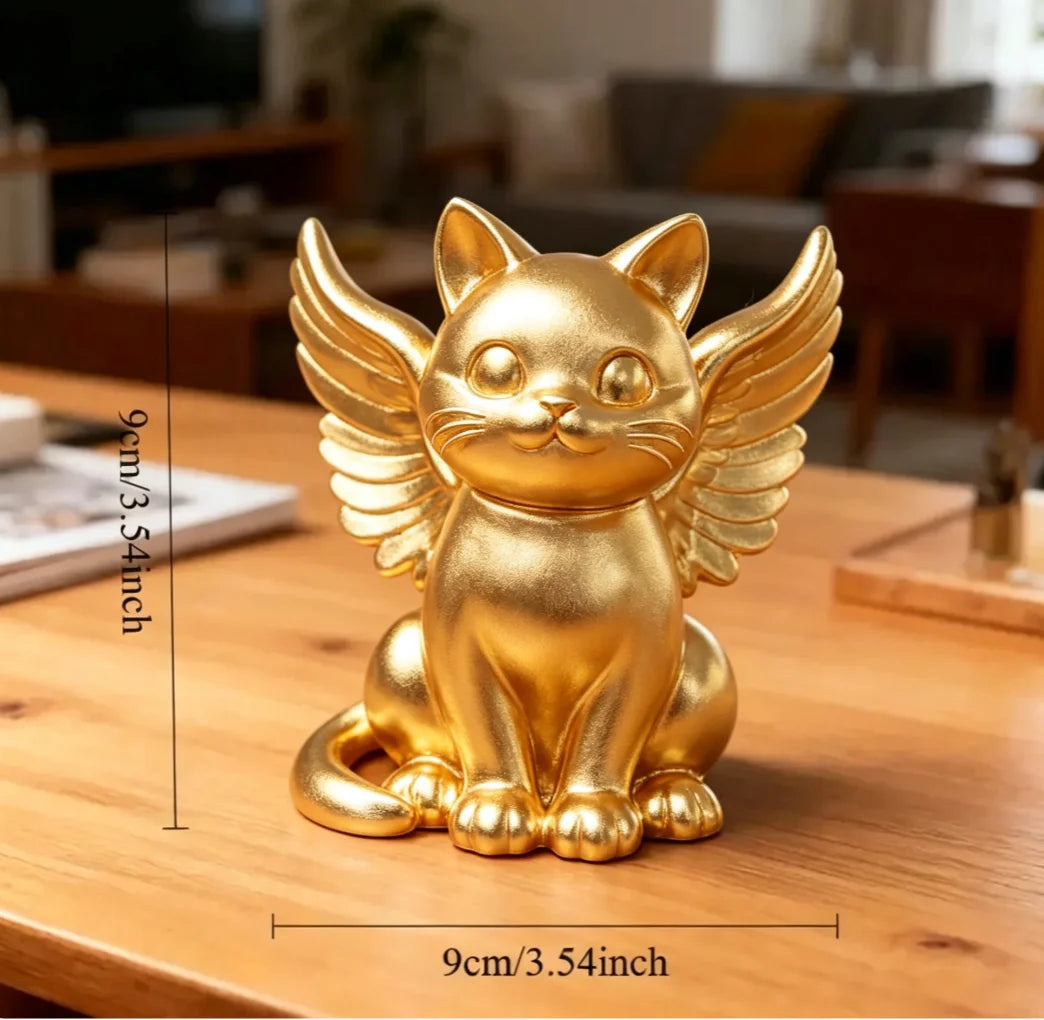 Sweet Angel Cat Figurine Winged Kitten Statue Cute Animal Pet Memorial Ornaments for Home Office Desk Bedroom Garden Decor Gifts Oasis Select Angel Cat Gold 9xx9x5.9cn