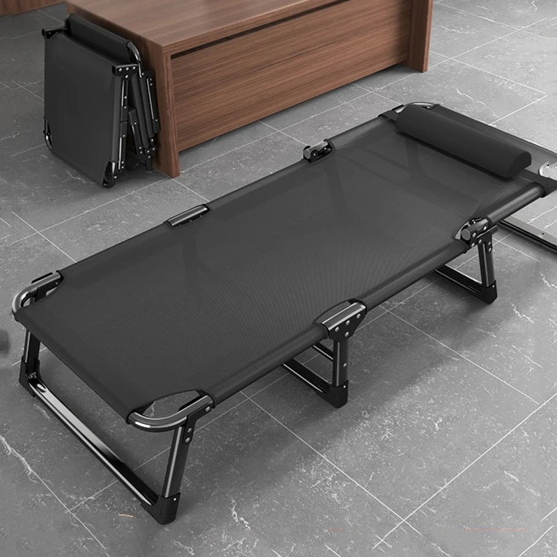 Black Teslin Folding Bed Outdoor Portable Home Office Nap Hospital Companion Marching Bed Oasis Select