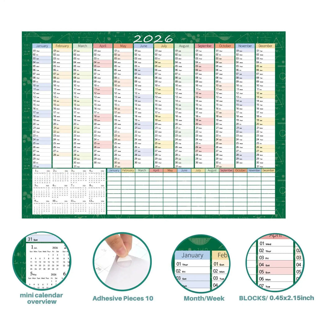 2026 Year Calendar Goal Setting Schedule Tracking Large Year Wall Calendar 2026 for Study Dorm Living Room Bedroom Apartment Oasis Select