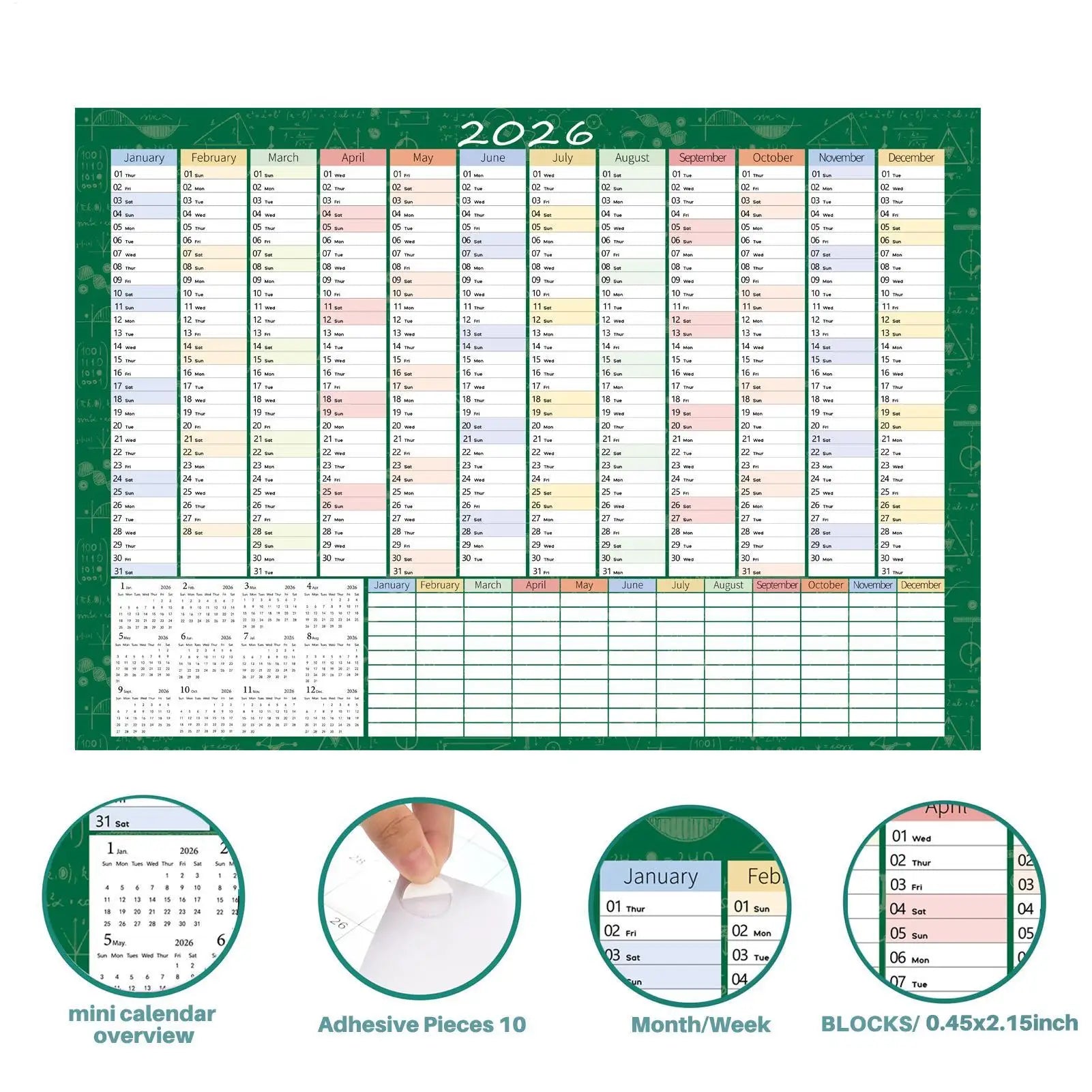 2026 Year Calendar Goal Setting Schedule Tracking Large Year Wall Calendar 2026 for Study Dorm Living Room Bedroom Apartment Oasis Select