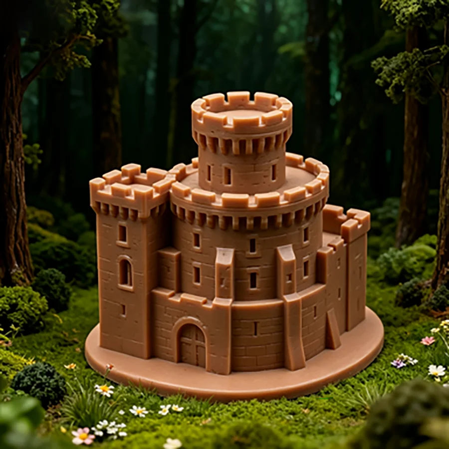 3D Printed Mini Medieval Gothic Ruin Castle Model Tabletop RPG Terrain Craft Diorama Photography Prop Miniature Castle Decor Oasis Select Brown