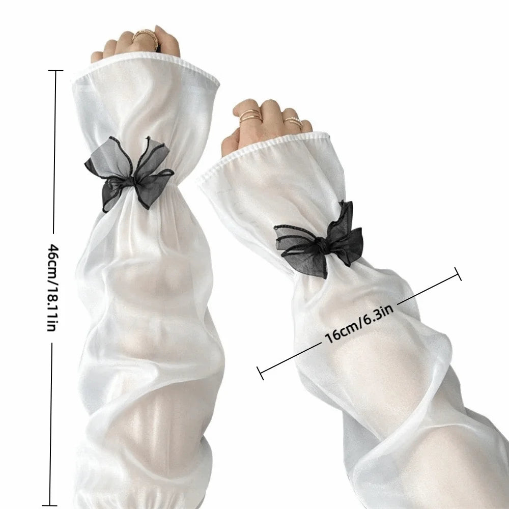 Ice Silk Women's Sun Protection Sleeves Bow Decor Loose Fit Arm Sleeve UV Protection Fairy Style Ice Sleeves Summer Outdoor Oasis Select