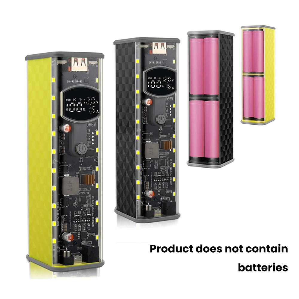 PD 65W DIY Battery Box DC Port Fast Charging Transparent Power Bank Shell Weld-Free 8-Cell 18650 Battery Case Oasis Select