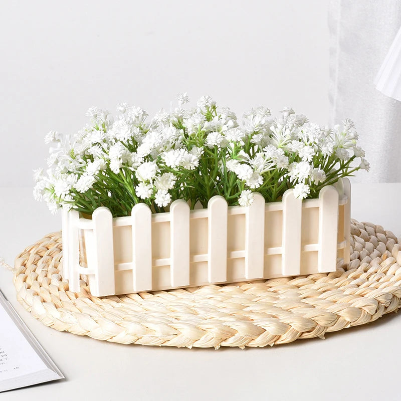 SUSU 1pc Fence Flower Pot Plastic Plant Basket Artificial Flower Container Artificial Plant Display for Home Desk Office Decor Oasis Select