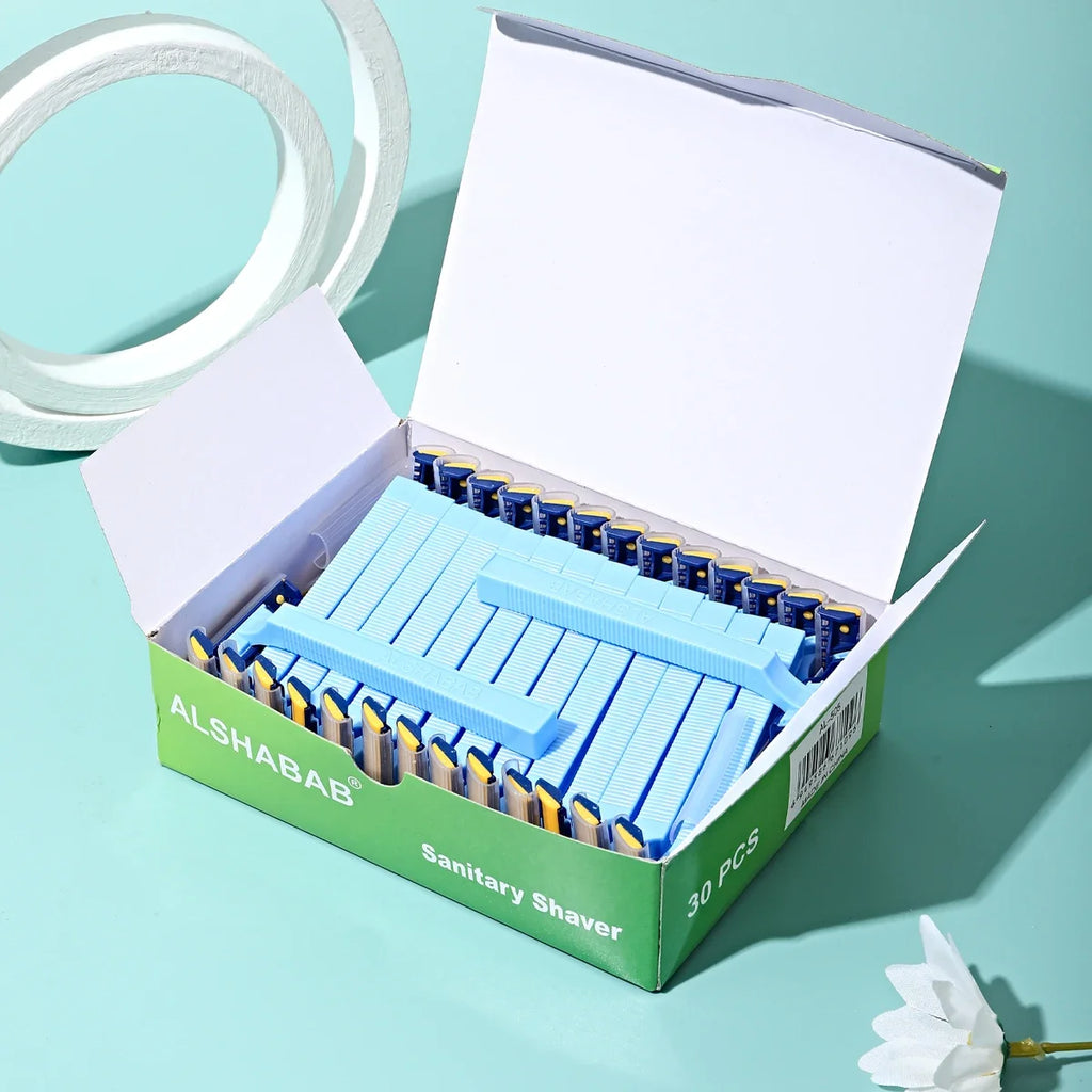 30PCS/Box Disposable Razor for Women Sanitary Manual Shaver 1 Super Sharp Blade with Comb Head for Face Down Leg Arm Bikini Oasis Select