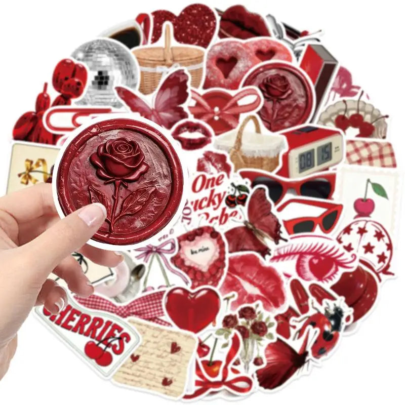 50PCS Y2K Aesthetic Cherry Stickers Laptop Guitar Suitcase Journal Phone Case Diary Notebook Doodle Decals Decor Gift Oasis Select