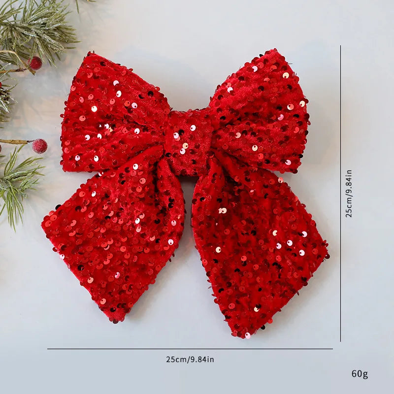 25cm Glitter Christmas Bow Decoration | Xmas Tree Pendant