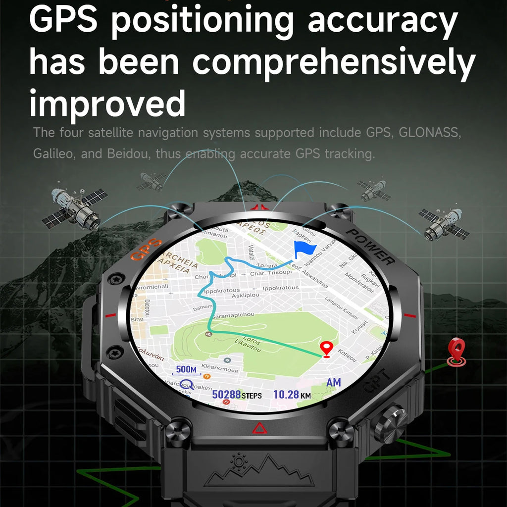 1.39" Men Women Outdoor Compass Smartwatch Sport GPS Smart Watch Flashlight 3ATM Waterproof GPT Bracelet Blue Tooth Call Health Oasis Select