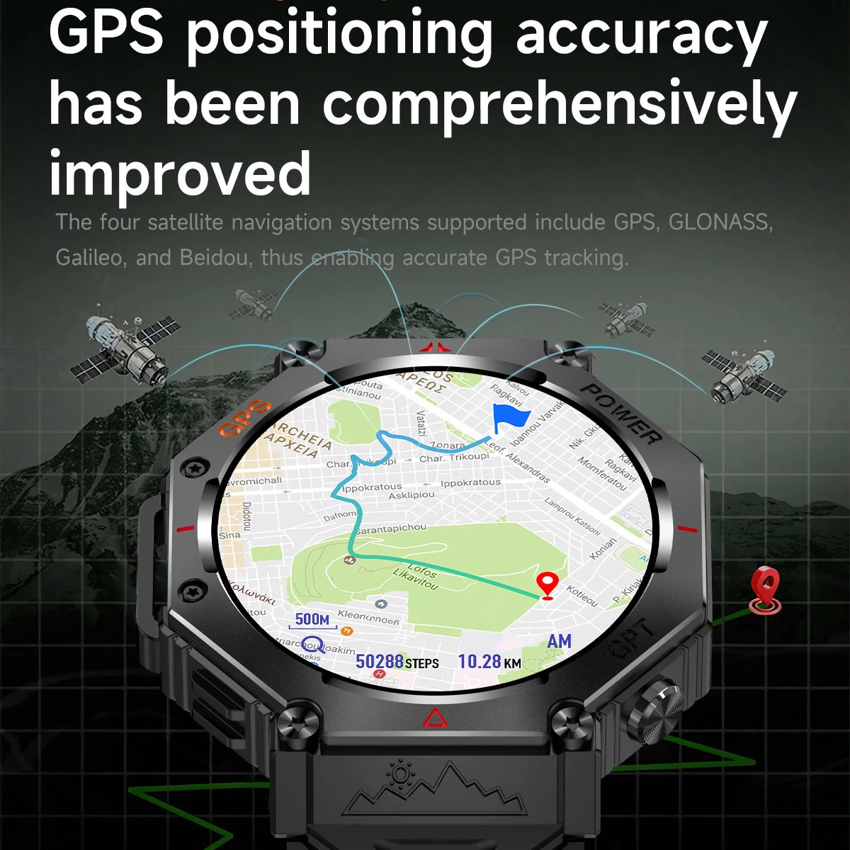 1.39" Men Women Outdoor Compass Smartwatch Sport GPS Smart Watch Flashlight 3ATM Waterproof GPT Bracelet Blue Tooth Call Health Oasis Select