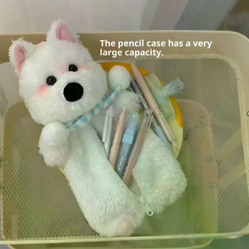 Cute Cartoon Plush Western Highland Dog Pencil Case Kawaii Plush Animal Doll Bag Multifunctional Large Capacity Stationery Bag Oasis Select