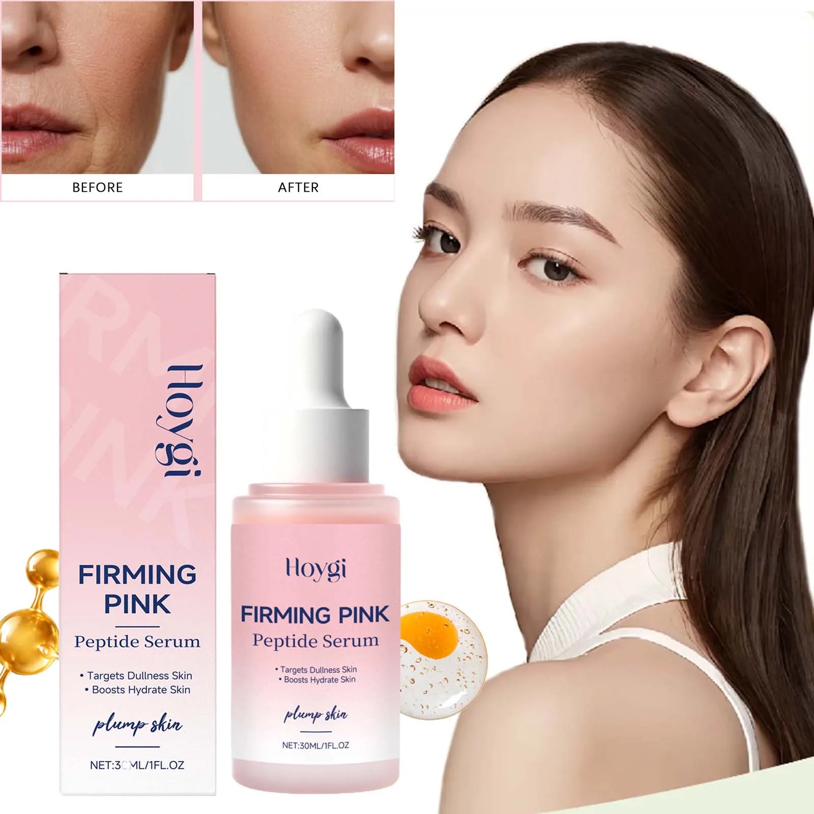 Firming Pink Peptide Serum Lifting Firming Smoothing Wrinkles Deep Hydration Soothing Brightening Skin Collagen Facial Serum Oasis Select