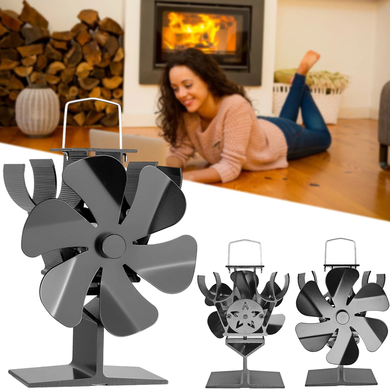 6-Blade Heat Powered Wood Burning Stove Fan | No Electricity