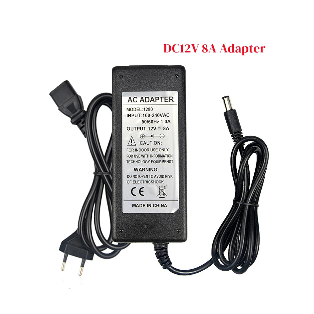 Universal Power Adapter AC110-240V To DC 12V EU Supply Charger 5.5*2.1mm Lighting Switches Power Driver for LED Strip Light TV Oasis Select 8A 12V EU Power Plug
