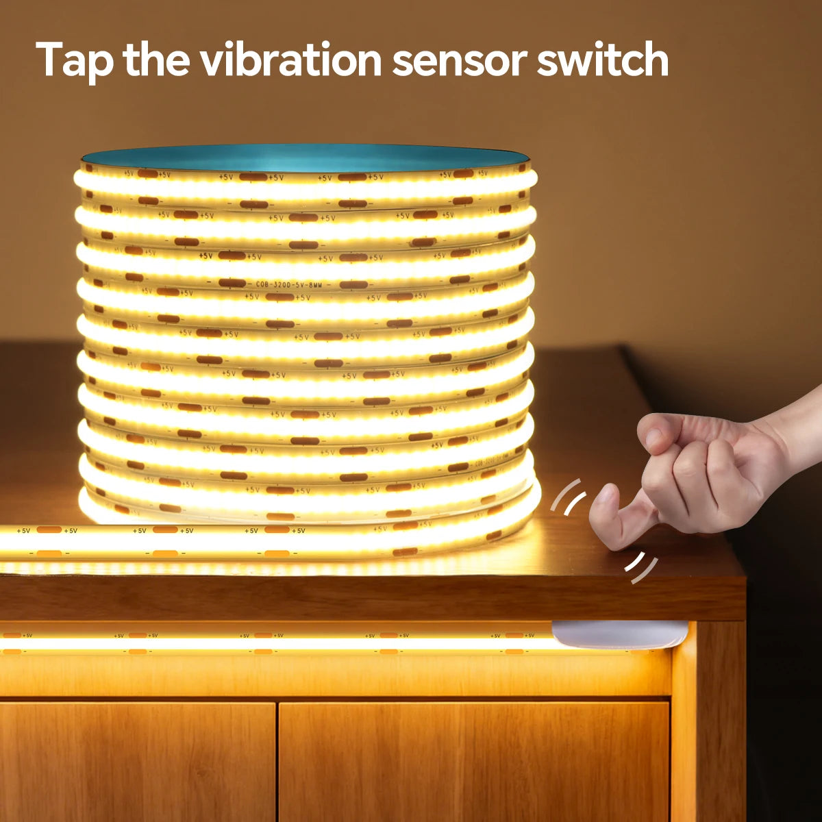 Interesting USB Lamp Two Times-Tap Activated Vibration Induction Swtich,COB Ribbon Flexible installation for Desk/Cabinet/Mirror Oasis Select
