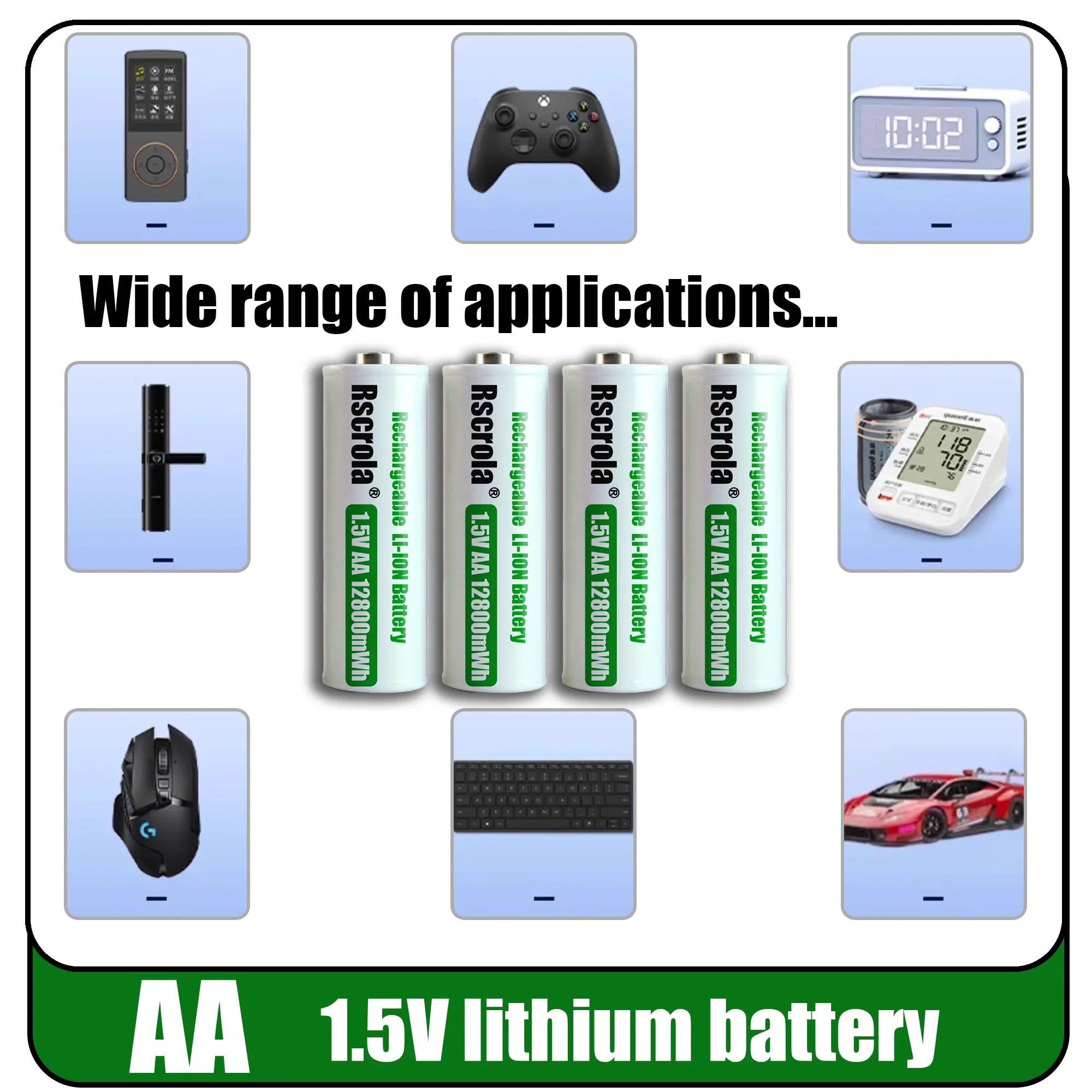 Universal Rechargeable 1.5V AA 12800mWh Lithium ion Battery Fast charging with Charger for Camare Clock Mouse Fan Electric Toys Oasis Select