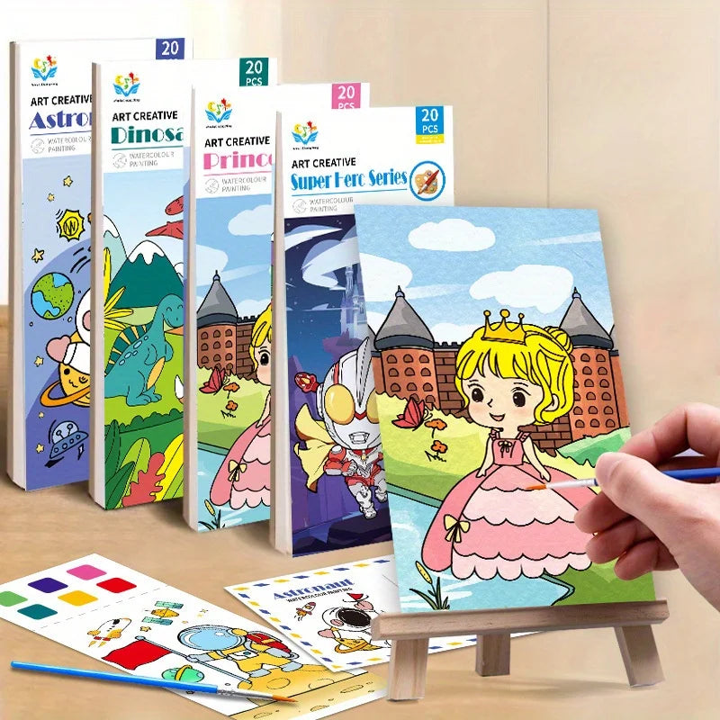 1PC Children's Watercolor Coloring Book Kids Adult Watercolour Coloring Paper With Water Paint Pens Girls Student Birthday Gift Oasis Select