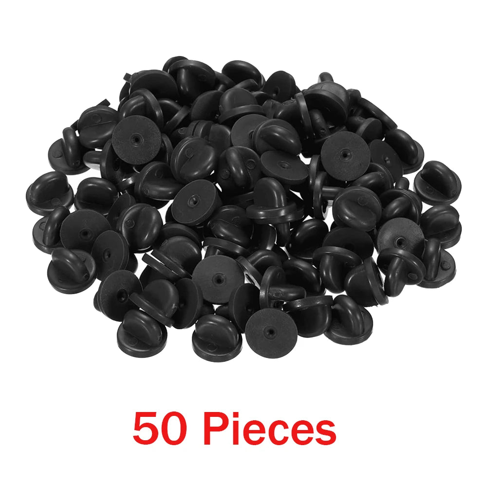 50/500pcs Black PVC Rubber Pin Backs Butterfly Clutch Tie Tack Lapel Holder Clasp Pin Cap Keepers for Uniform Badges Replacement Oasis Select Black 50 Pieces