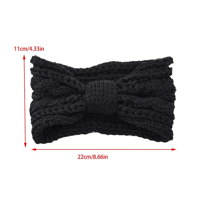 Korean Bow Knit Hair Band – Warm Windproof Headwrap for Girls