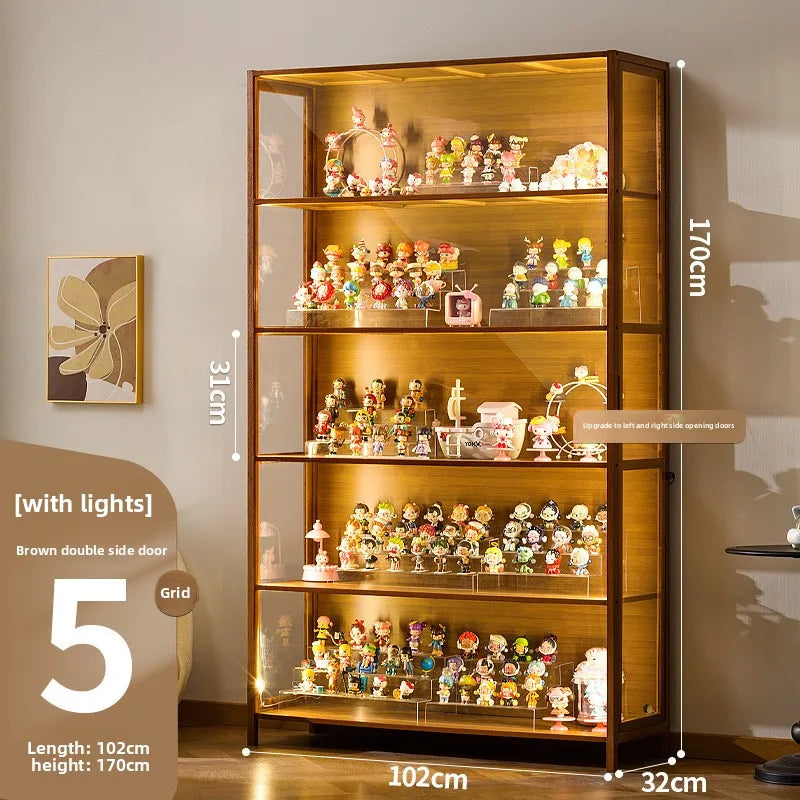 Luxury Glass Door Solid Wood Figure Blind Box Model Dust-proof Display Cabinet Design Model Cabinet Storage Storage Cabinet Oasis Select Brown 5-102