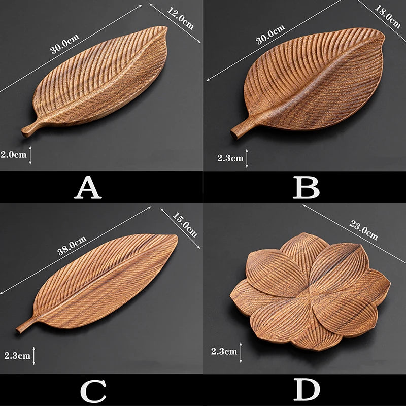 Walnut Leaf Solid Wood Tea Tray – Dry Brew & Serving Plate Wooden Serving Tray Oasis Select