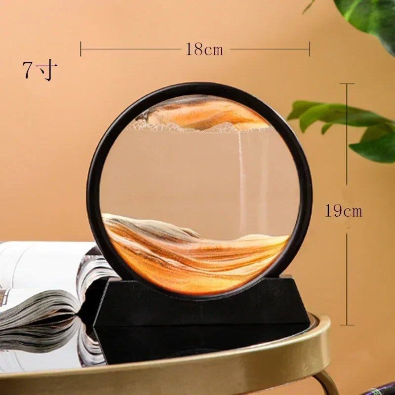 Round Glass Deep Sea Sand Art Picture Dynamic Flowing Sandscape Ornament Creative Quicksand Painting Desktop Decor Craft Oasis Select H